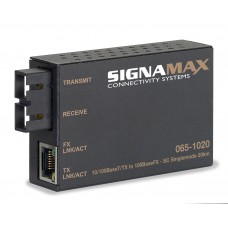 Signamax 065-1020 10/100BaseT/TX to 100BaseFX Mini Media Converter, SC Singlemode, 15 km Span 